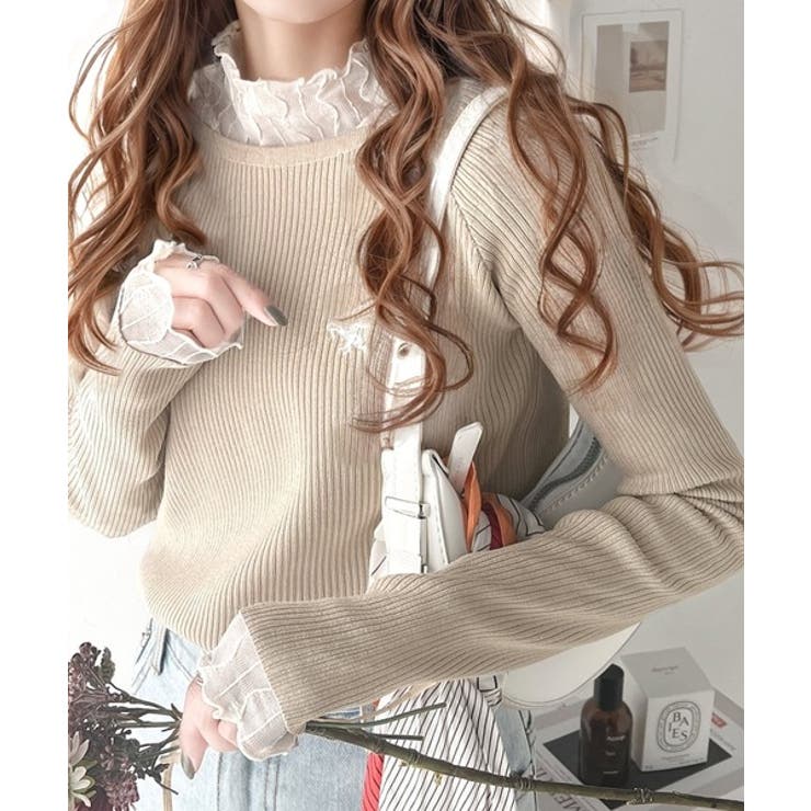 未試着未使用品【L'Appartement】ボートネックリブニット・ベージュ L'Appartement DEUXIEME CLASSE - L'Appartement ボートネック RIB