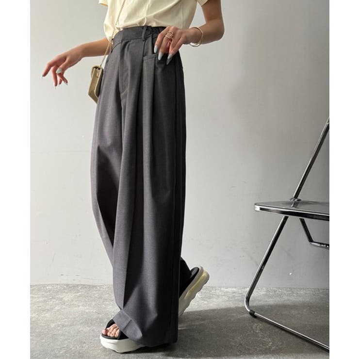 大人スタイリッシュ。ウエスト調節ホック付き美脚タックワイドパンツ | Classical Elf  | 詳細画像17 