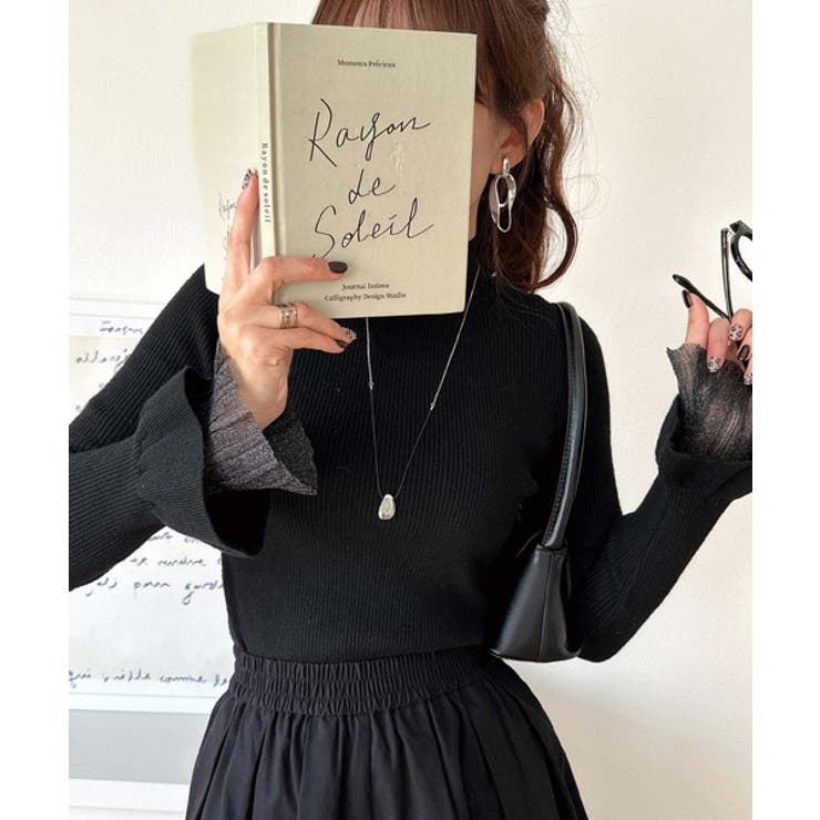 大人フェミニンなシアー素材。袖フレアチュール重ねリブニット(長袖