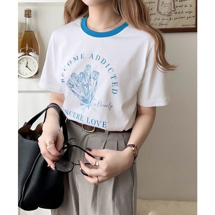 トレンドのディテールが魅力。シルケットフラワーカーブロゴリンガー半袖Tシャツ | Classical Elf  | 詳細画像4 