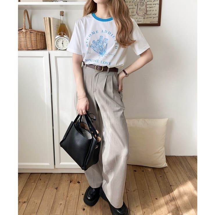 トレンドのディテールが魅力。シルケットフラワーカーブロゴリンガー半袖Tシャツ | Classical Elf  | 詳細画像5 