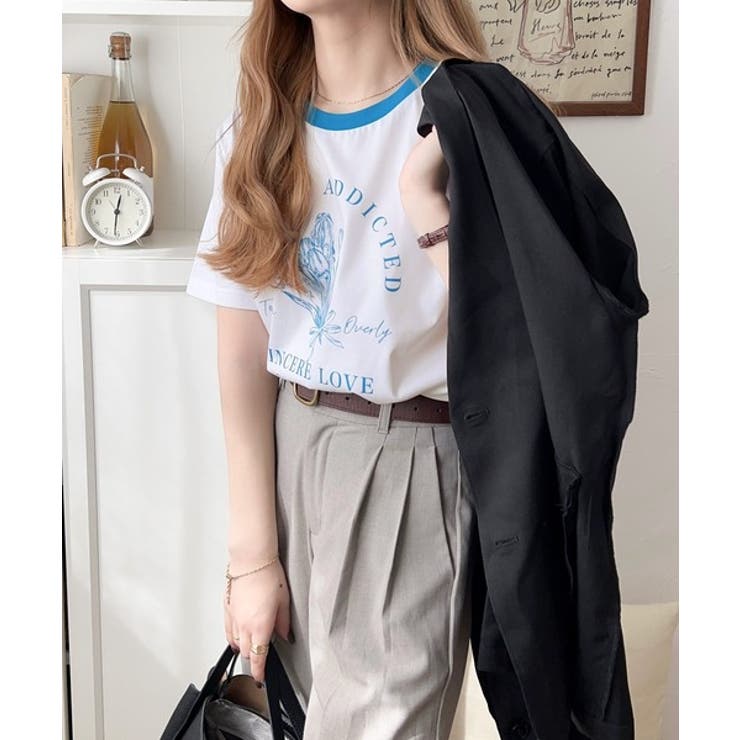 トレンドのディテールが魅力。シルケットフラワーカーブロゴリンガー半袖Tシャツ | Classical Elf  | 詳細画像6 