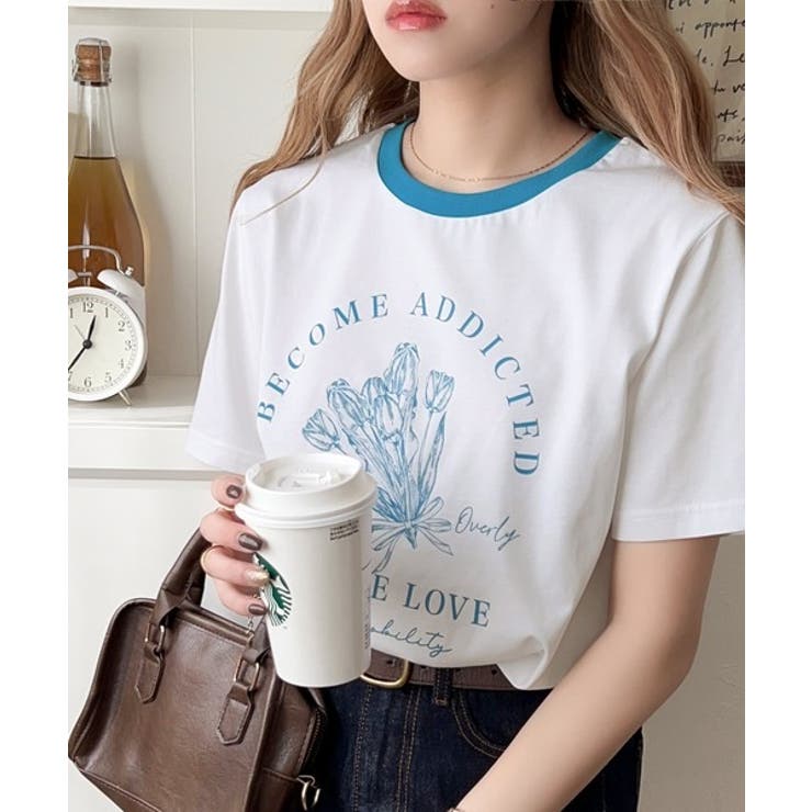 トレンドのディテールが魅力。シルケットフラワーカーブロゴリンガー半袖Tシャツ | Classical Elf  | 詳細画像7 