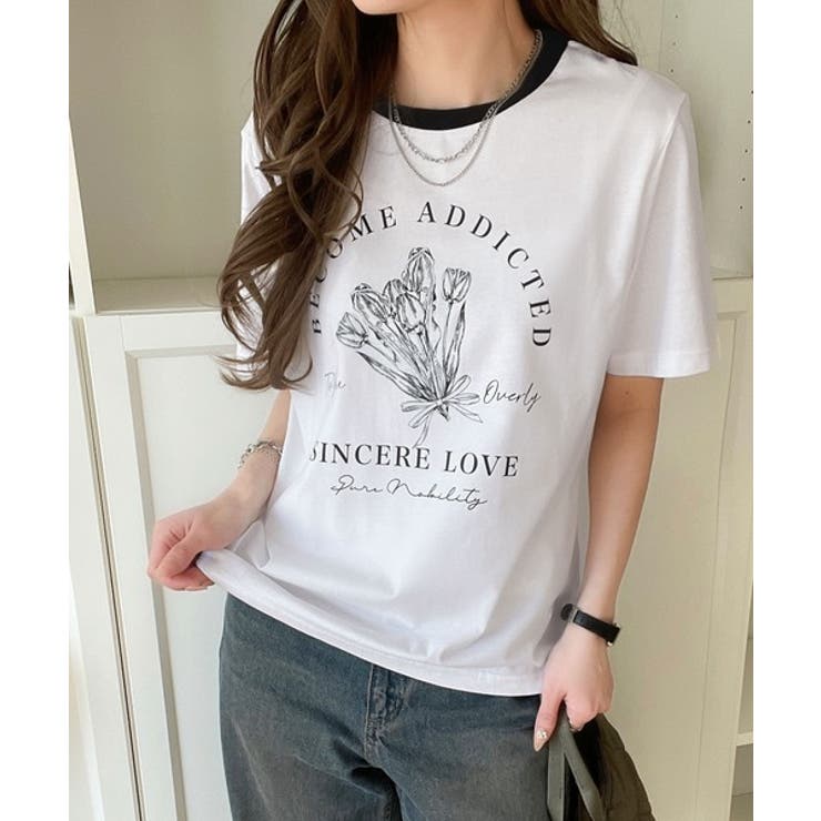 トレンドのディテールが魅力。シルケットフラワーカーブロゴリンガー半袖Tシャツ | Classical Elf  | 詳細画像11 