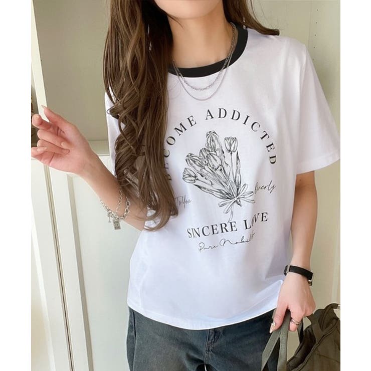 トレンドのディテールが魅力。シルケットフラワーカーブロゴリンガー半袖Tシャツ | Classical Elf  | 詳細画像12 