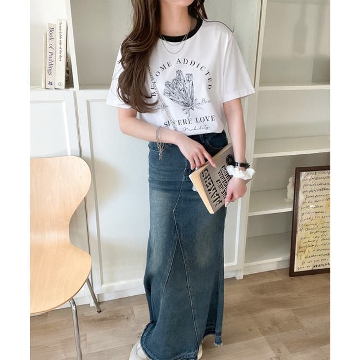 トレンドのディテールが魅力。シルケットフラワーカーブロゴリンガー半袖Tシャツ | Classical Elf  | 詳細画像13 