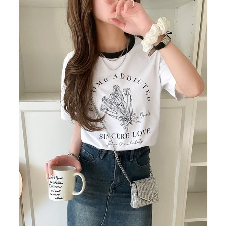 トレンドのディテールが魅力。シルケットフラワーカーブロゴリンガー半袖Tシャツ | Classical Elf  | 詳細画像14 