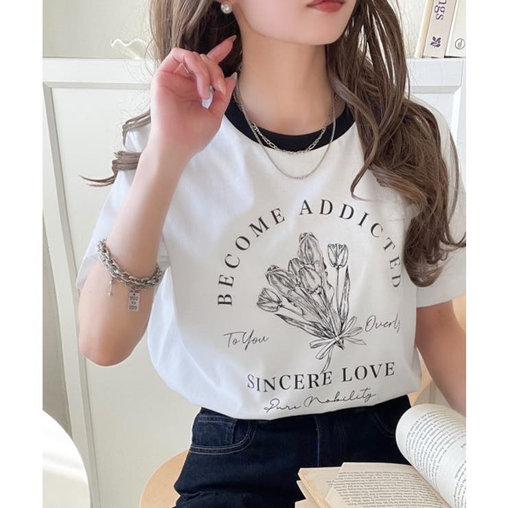 トレンドのディテールが魅力。シルケットフラワーカーブロゴリンガー半袖Tシャツ | Classical Elf  | 詳細画像15 