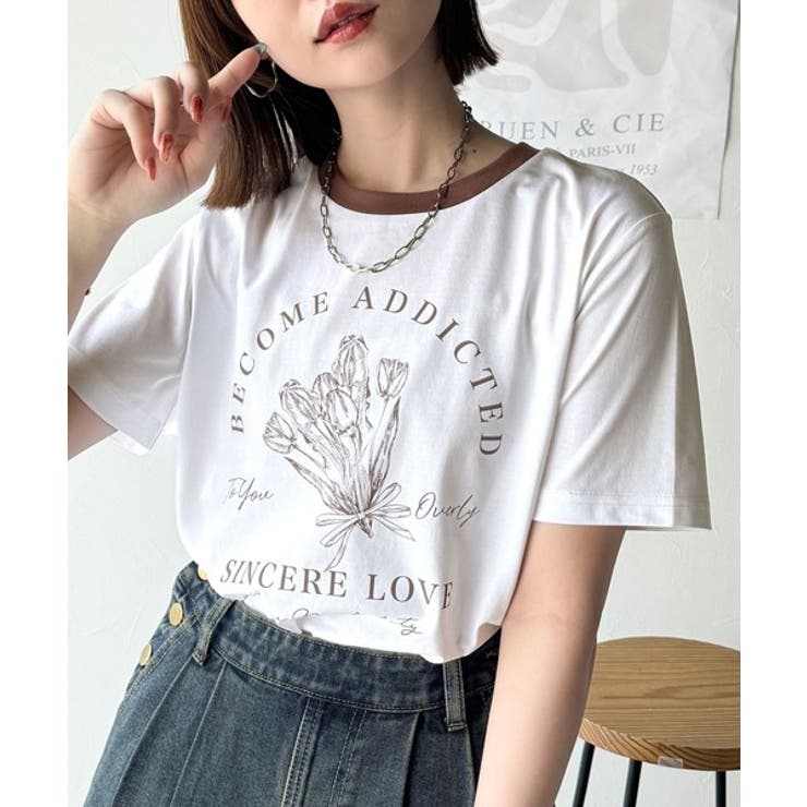 トレンドのディテールが魅力。シルケットフラワーカーブロゴリンガー半袖Tシャツ | Classical Elf  | 詳細画像18 