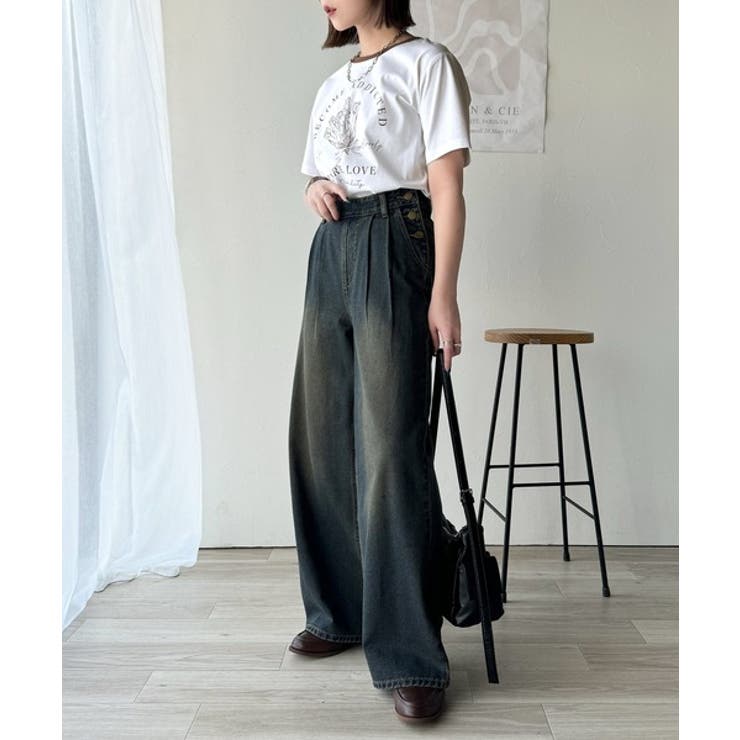 トレンドのディテールが魅力。シルケットフラワーカーブロゴリンガー半袖Tシャツ | Classical Elf  | 詳細画像23 