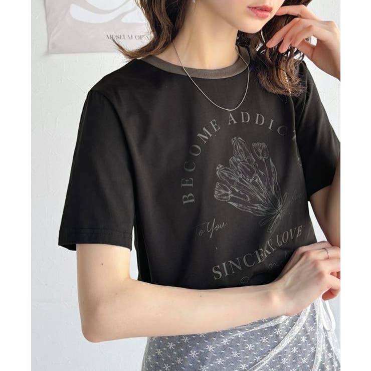 トレンドのディテールが魅力。シルケットフラワーカーブロゴリンガー半袖Tシャツ | Classical Elf  | 詳細画像25 