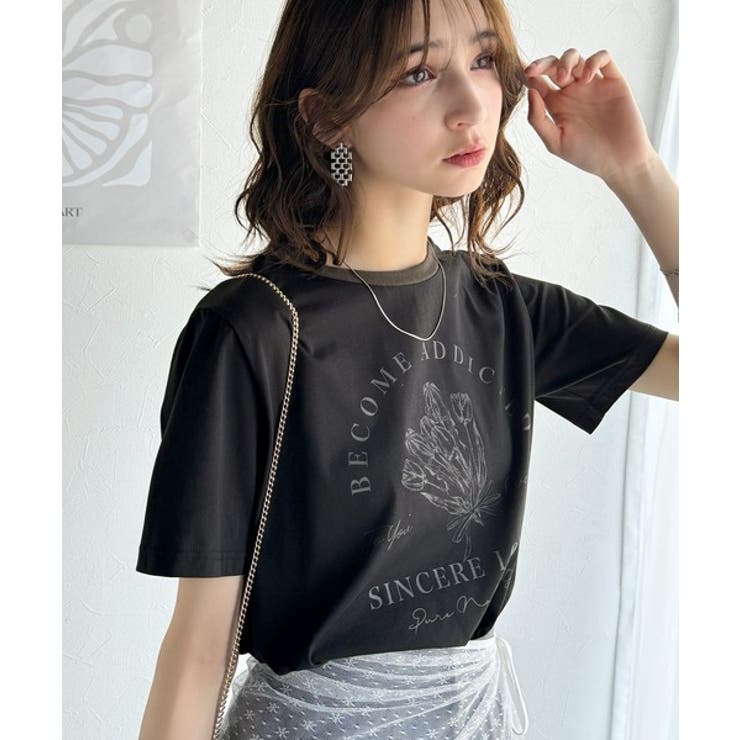 トレンドのディテールが魅力。シルケットフラワーカーブロゴリンガー半袖Tシャツ | Classical Elf  | 詳細画像32 