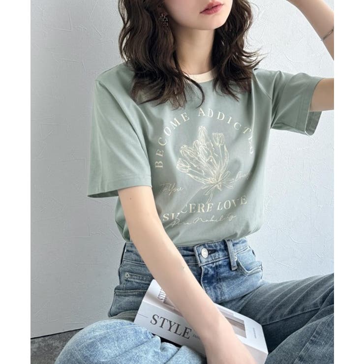 トレンドのディテールが魅力。シルケットフラワーカーブロゴリンガー半袖Tシャツ | Classical Elf  | 詳細画像33 