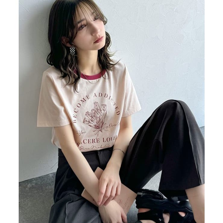 トレンドのディテールが魅力。シルケットフラワーカーブロゴリンガー半袖Tシャツ | Classical Elf  | 詳細画像44 