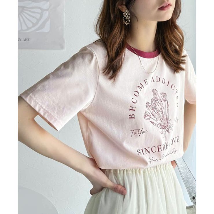 トレンドのディテールが魅力。シルケットフラワーカーブロゴリンガー半袖Tシャツ | Classical Elf  | 詳細画像45 