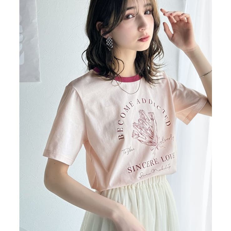 トレンドのディテールが魅力。シルケットフラワーカーブロゴリンガー半袖Tシャツ | Classical Elf  | 詳細画像46 