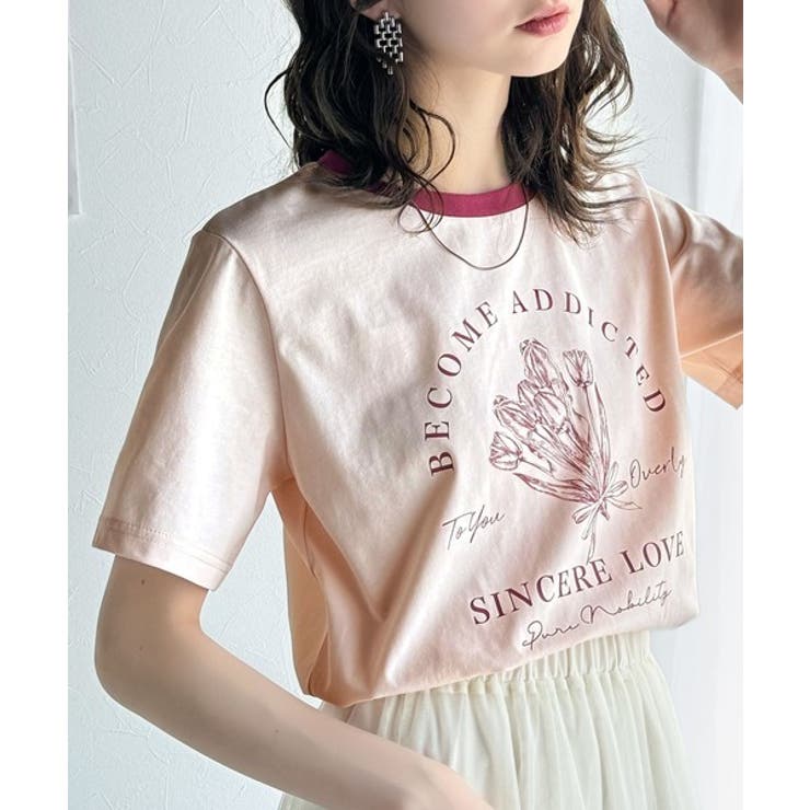 トレンドのディテールが魅力。シルケットフラワーカーブロゴリンガー半袖Tシャツ | Classical Elf  | 詳細画像47 