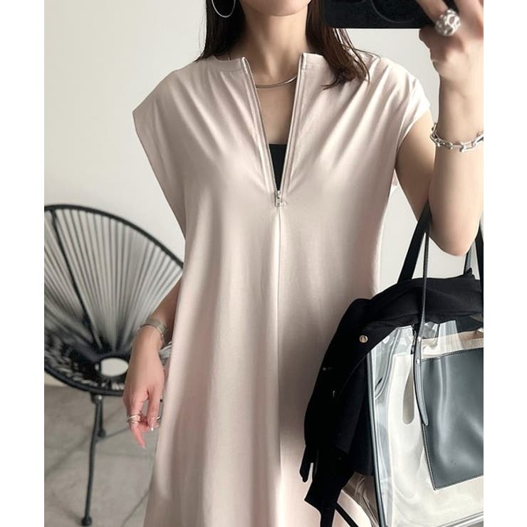 ベージュ | 品よく映える！前後2wayシルケットファスナー使いワンピース（ロング丈） | Classical Elf 