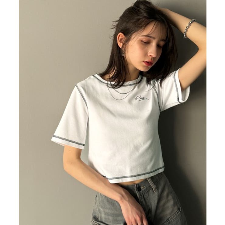 1枚で今っぽデザイン♪PAEAN刺繍配色ステッチチビTシャツ（半袖） | Classical Elf  | 詳細画像2 