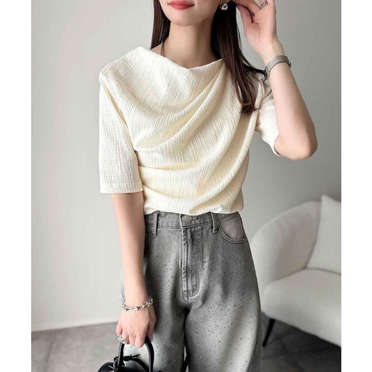 女性らしさ格上げ。ハーフスリーブアシメドレープカットソー | Classical Elf  | 詳細画像6 