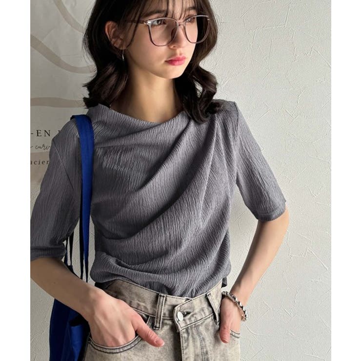 女性らしさ格上げ。ハーフスリーブアシメドレープカットソー | Classical Elf  | 詳細画像15 