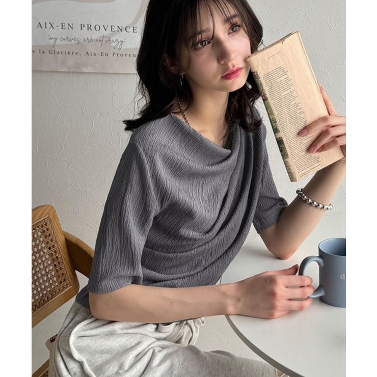 女性らしさ格上げ。ハーフスリーブアシメドレープカットソー | Classical Elf  | 詳細画像18 