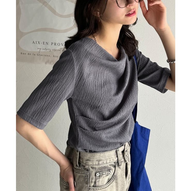 女性らしさ格上げ。ハーフスリーブアシメドレープカットソー | Classical Elf  | 詳細画像20 