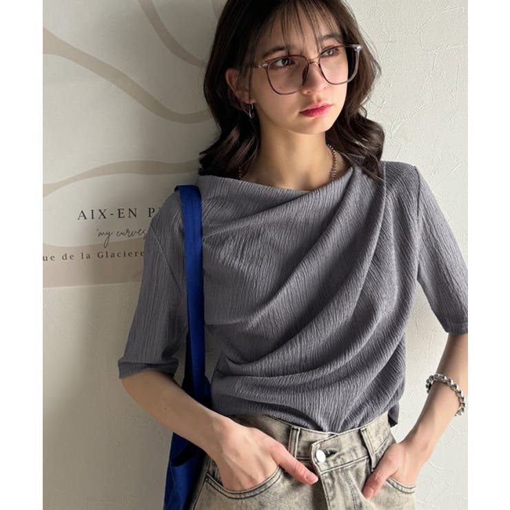 女性らしさ格上げ。ハーフスリーブアシメドレープカットソー | Classical Elf  | 詳細画像21 