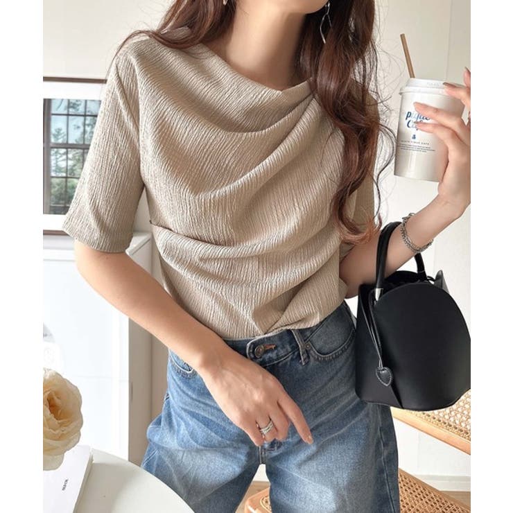 女性らしさ格上げ。ハーフスリーブアシメドレープカットソー | Classical Elf  | 詳細画像24 