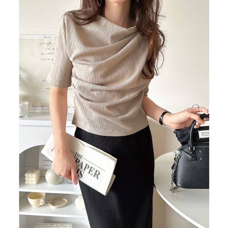 女性らしさ格上げ。ハーフスリーブアシメドレープカットソー | Classical Elf  | 詳細画像26 