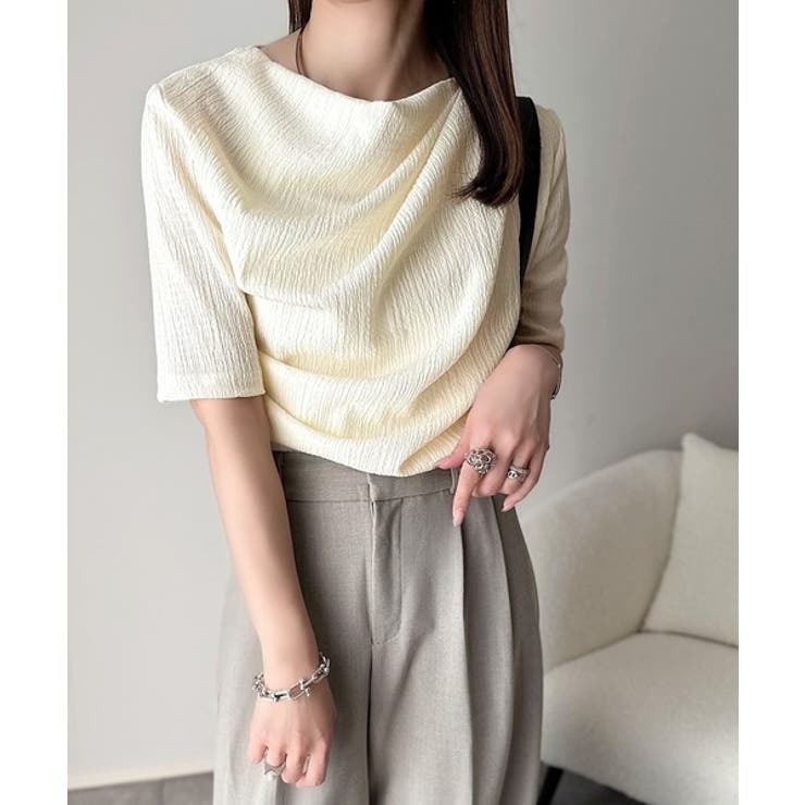 女性らしさ格上げ。ハーフスリーブアシメドレープカットソー | Classical Elf  | 詳細画像1 