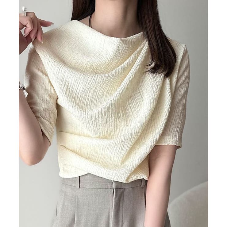 女性らしさ格上げ。ハーフスリーブアシメドレープカットソー | Classical Elf  | 詳細画像2 