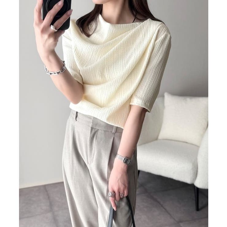 女性らしさ格上げ。ハーフスリーブアシメドレープカットソー | Classical Elf  | 詳細画像4 