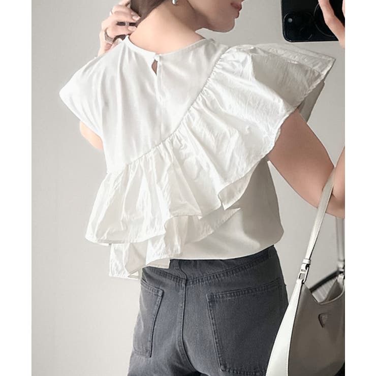 一枚で着映える♪異素材ドッキングアシメトリーラッフルデザインフレンチスリーブカッ… | Classical Elf  | 詳細画像9 