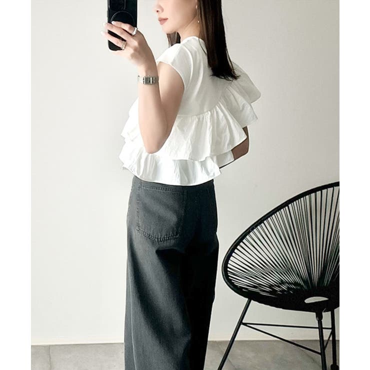 一枚で着映える♪異素材ドッキングアシメトリーラッフルデザインフレンチスリーブカッ… | Classical Elf  | 詳細画像10 