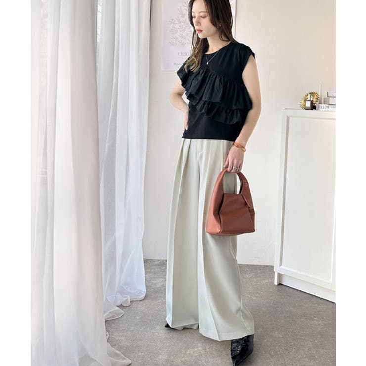 一枚で着映える♪異素材ドッキングアシメトリーラッフルデザインフレンチスリーブカッ… | Classical Elf  | 詳細画像16 