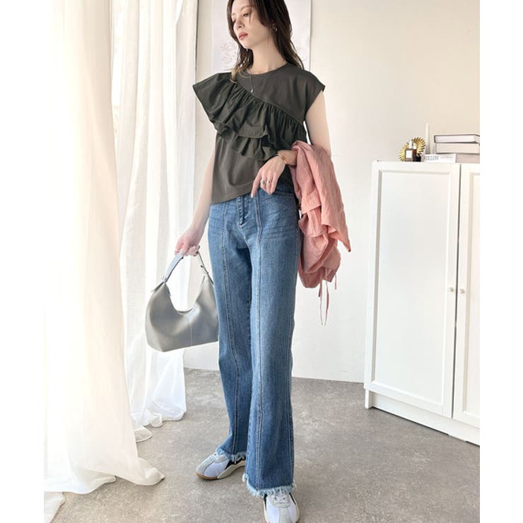 一枚で着映える♪異素材ドッキングアシメトリーラッフルデザインフレンチスリーブカッ… | Classical Elf  | 詳細画像20 