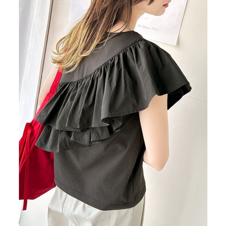 一枚で着映える♪異素材ドッキングアシメトリーラッフルデザインフレンチスリーブカッ… | Classical Elf  | 詳細画像22 