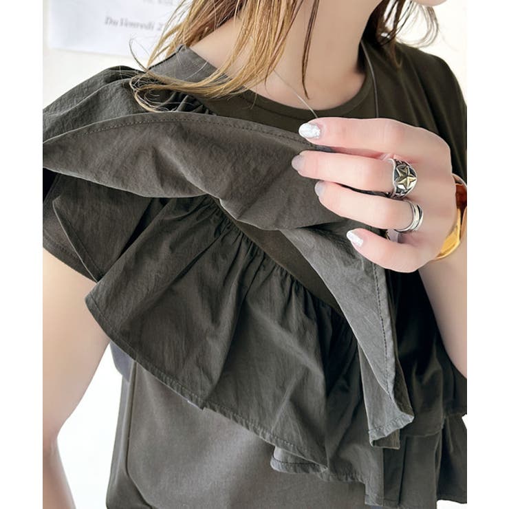 一枚で着映える♪異素材ドッキングアシメトリーラッフルデザインフレンチスリーブカッ… | Classical Elf  | 詳細画像26 