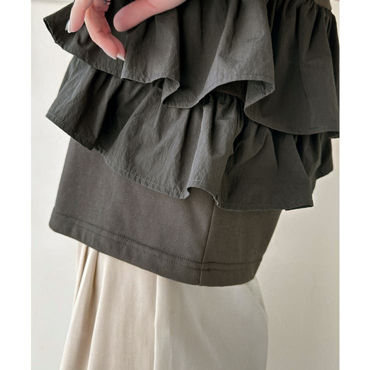 一枚で着映える♪異素材ドッキングアシメトリーラッフルデザインフレンチスリーブカッ… | Classical Elf  | 詳細画像28 