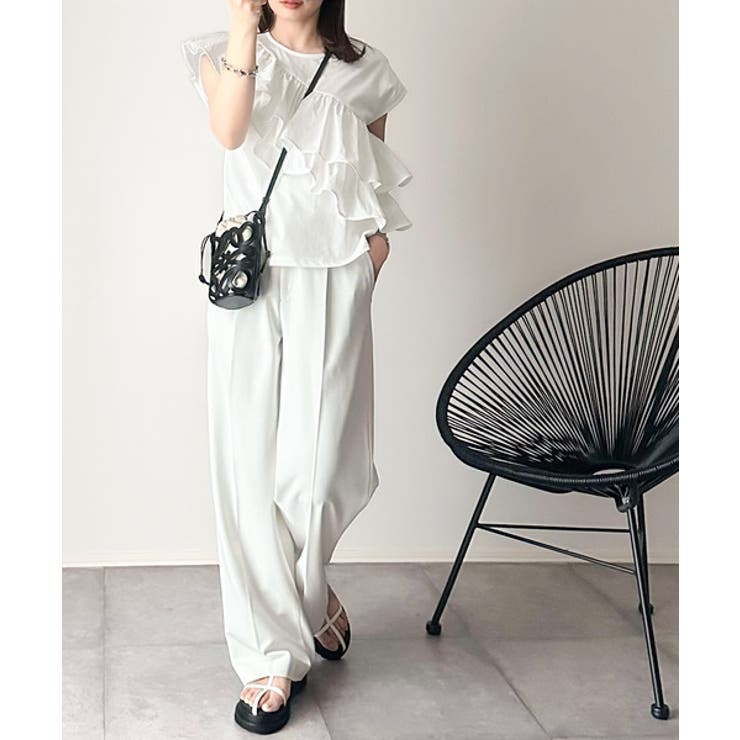 一枚で着映える♪異素材ドッキングアシメトリーラッフルデザインフレンチスリーブカッ… | Classical Elf  | 詳細画像4 