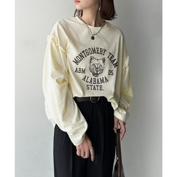 レディなヴィンテージスタイル。綿100％カレッジピグメント袖フリルTシャツ | Classical Elf  | 詳細画像12 