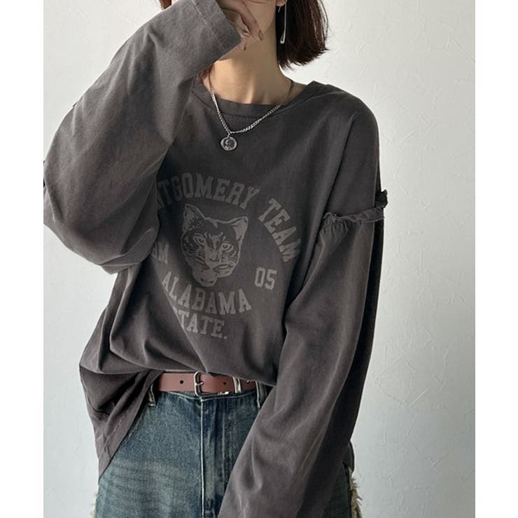 レディなヴィンテージスタイル。綿100％カレッジピグメント袖フリルTシャツ | Classical Elf  | 詳細画像22 