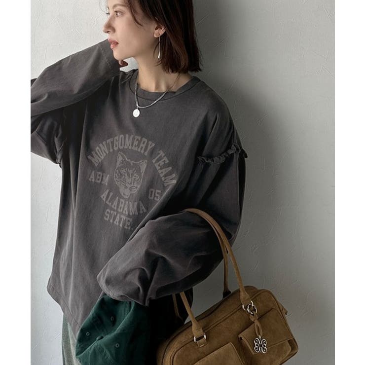 レディなヴィンテージスタイル。綿100％カレッジピグメント袖フリルTシャツ | Classical Elf  | 詳細画像23 