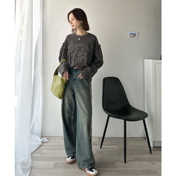 レディなヴィンテージスタイル。綿100％カレッジピグメント袖フリルTシャツ | Classical Elf  | 詳細画像24 