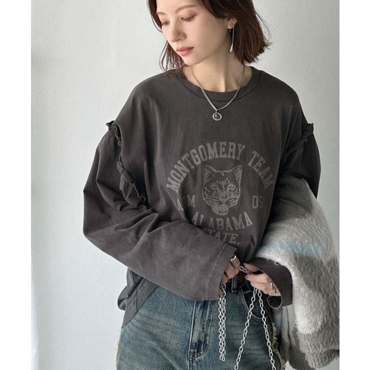 レディなヴィンテージスタイル。綿100％カレッジピグメント袖フリルTシャツ | Classical Elf  | 詳細画像25 