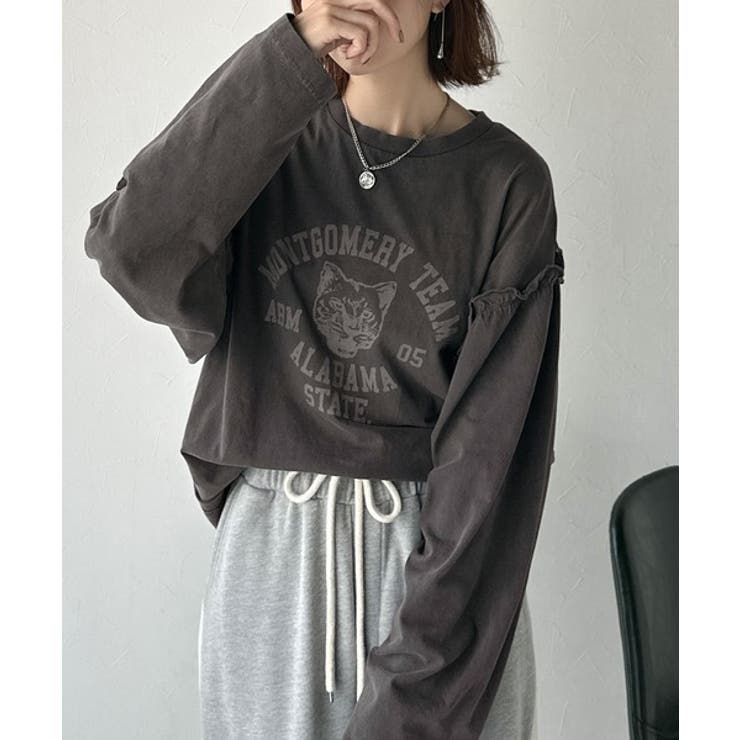 レディなヴィンテージスタイル。綿100％カレッジピグメント袖フリルTシャツ | Classical Elf  | 詳細画像27 