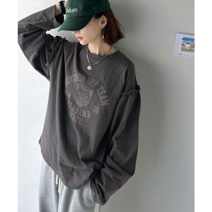 レディなヴィンテージスタイル。綿100％カレッジピグメント袖フリルTシャツ | Classical Elf  | 詳細画像28 