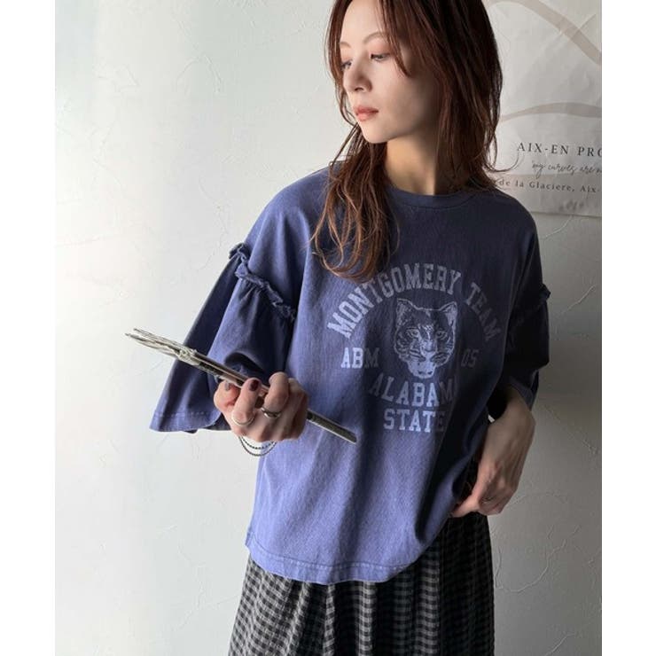 レディなヴィンテージスタイル。綿100％カレッジピグメント袖フリルTシャツ | Classical Elf  | 詳細画像32 