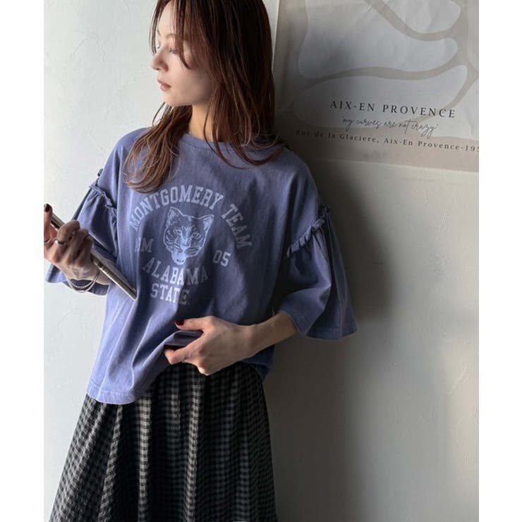 レディなヴィンテージスタイル。綿100％カレッジピグメント袖フリルTシャツ | Classical Elf  | 詳細画像35 